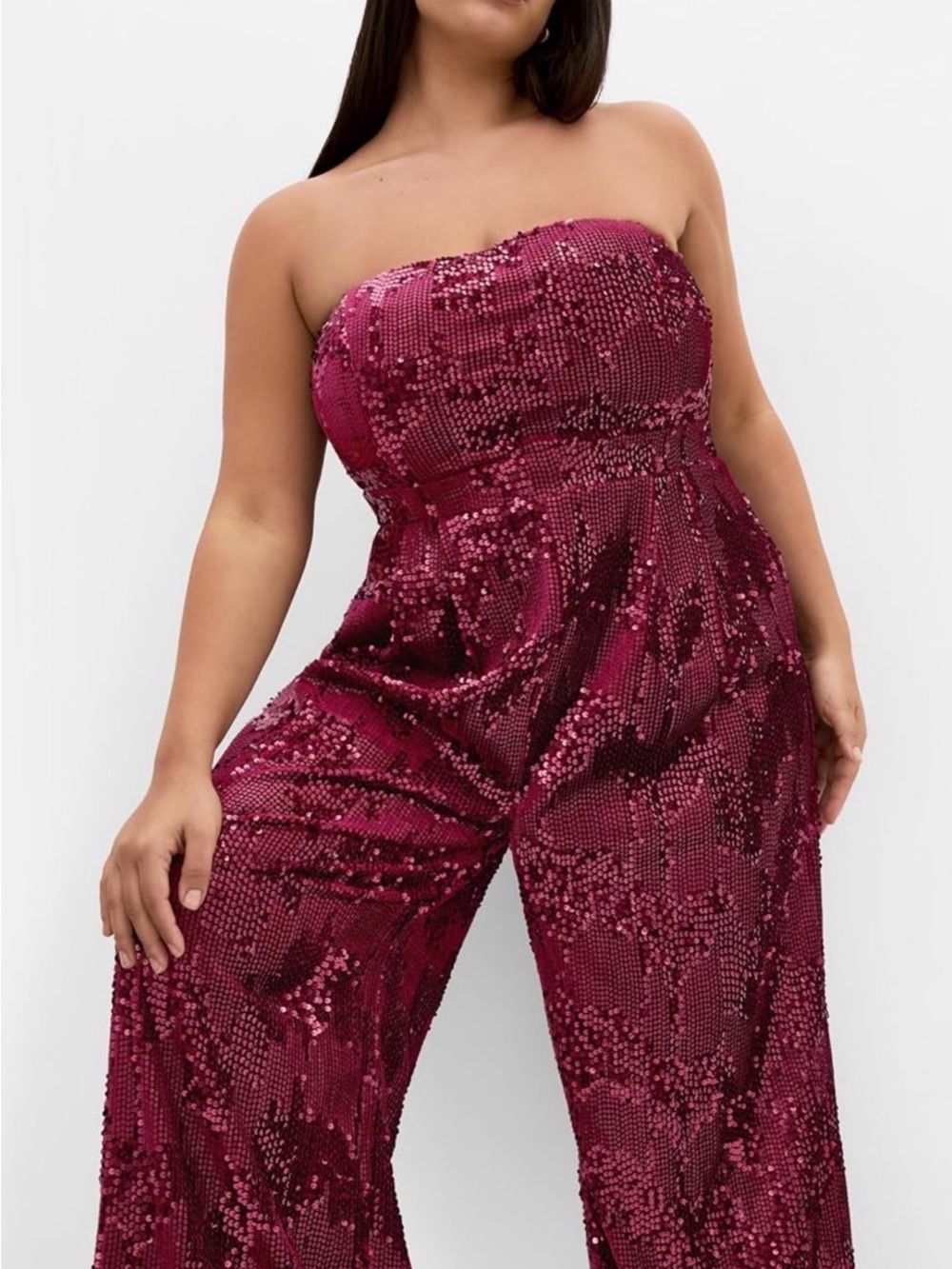 City Chic Strapless Sequin Wide-Leg Jumpsuit